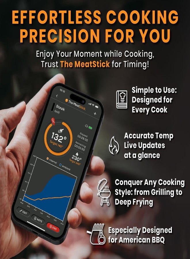 The MeatStick MeatStick Wireless Meat Thermometer for Grilling, Smoking, BBQ, Air Fryer, Deep Frying, Oven, Sous Vide - Image 2